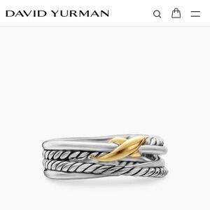 David Yurman X Crossover Band Ring – Sterling Silver & 18K Gold – Size 6.5